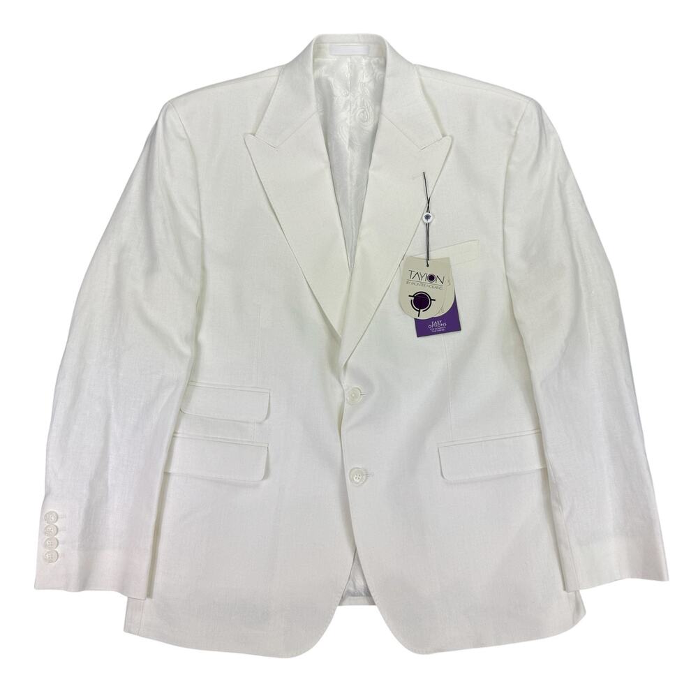 Tayion Mens Acontour Linen Cotton Herringbone Classic Fit Suit Jacket White 42S